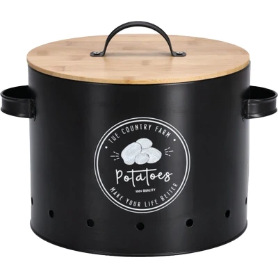 Afbeelding van Zeller Aardappel bewaar pot/blik metaal/hout zwart 18 x 28 cm voorraad pot