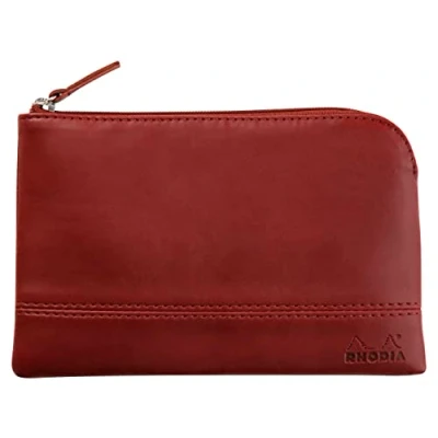 Afbeelding van RHODIA 116527C tas met ritssluiting van kunstleer wijnrood maat S (11 x 17 cm) echte naden binnenkant oranje stof opslag documenten, kleine benodigdheden