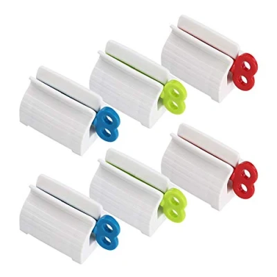 Afbeelding van JUHONNZ Tandpastadispenser, 6 stuks, tandpastapers, kunststof buistang voor tandpastahouder, crèmes, zalven en pasta, multifunctioneel, rood, blauw, groen