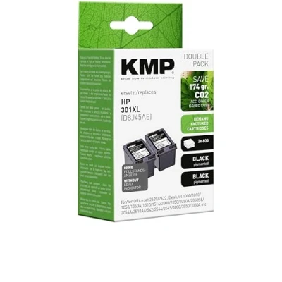 Afbeelding van KMP Inktcartridge vervangt HP 301XL, CH563EE Compatibel 2 pack Zwart H75D 1719,4021