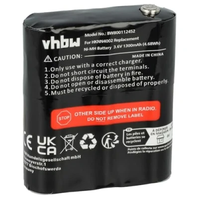 Afbeelding van vhbw Accu compatibel met Motorola Talkabout T5412, T5422, T5532, T5622 radio walkietalkie (1300 mAh, 3,6 V, NiMH)