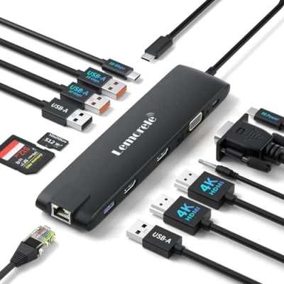 Afbeelding van Verbeterd 2025 Lemorele Docking Station USB C 3*Display 13 in 1: 2 HDMI 4K, Ethernet, 5 3.2/2.0, VGA, 3.2 10Gbps, PD 100W, Audio, SD/TF, hub C/Docking voor MacBook/Windows