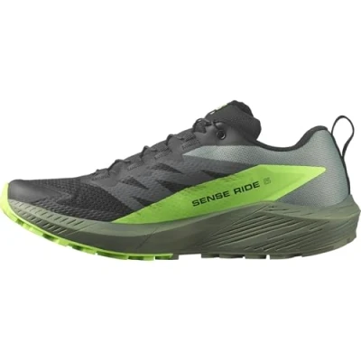 Afbeelding van Salomon Sense RIDE 5 Trail hardloopschoenen, Heren, Maat: 41 1/3, Black/laurel wreath/green gecko Textiel/ synthetisch