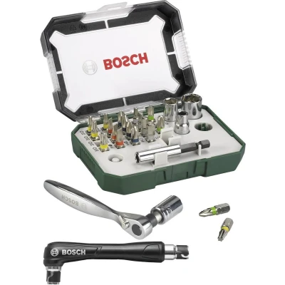 Afbeelding van Bosch Accessories Promoline 2607017392 Bitset 27 delig Plat, Kruiskop Pozidriv, Phillips, Inbus, Binnen zesrond (TX) Incl. ratel
