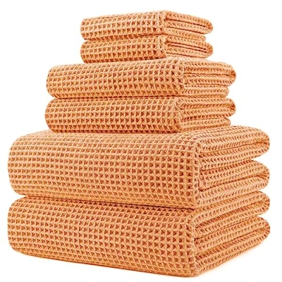 Afbeelding van Polyte Handdoekenset Sneldrogende en pluisvrije microvezel wafelstructuur Extra groot Oranje 152 x 76,2 cm 6 stuks