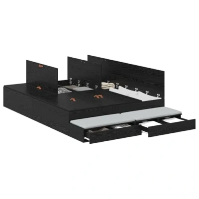 Afbeelding van vidaXL Opbergbedframe Zwart Bewerkt hout 135,5 x 190 31,5 cm
