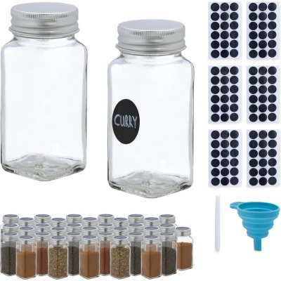 Afbeelding van Relaxdays kruidenpotjes glas vierkant set van 36 met labels strooipotjes keuken