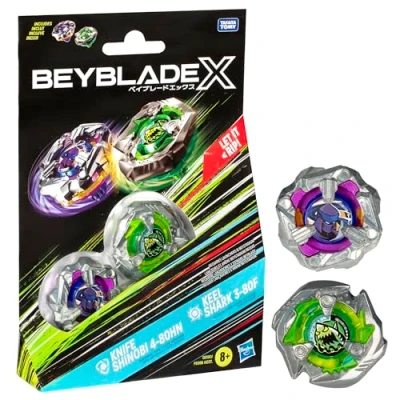 Afbeelding van Beyblade X Knife Shinobi 4 80HN en Keel Shark 3 80F tol set van 2
