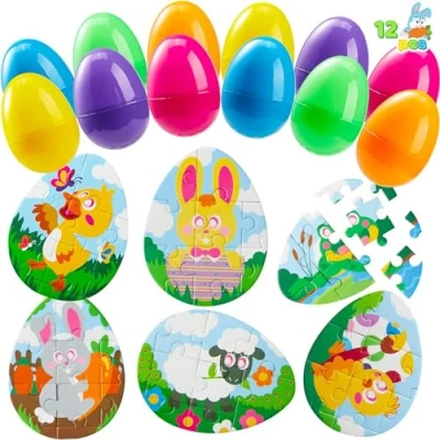 Afbeelding van JOYIN Set van 12 paaseieren puzzels voor het zoeken naar paaseieren, schoolbeloningen, klasactiviteiten, paasfeestgeschenken, paasmanden