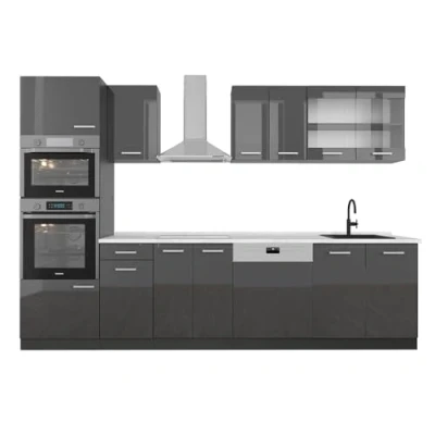 Afbeelding van Vicco Complete keukeneenheid R Line, Antraciet hoogglans/antraciet, 300 cm met hoge kast, WB Marmer