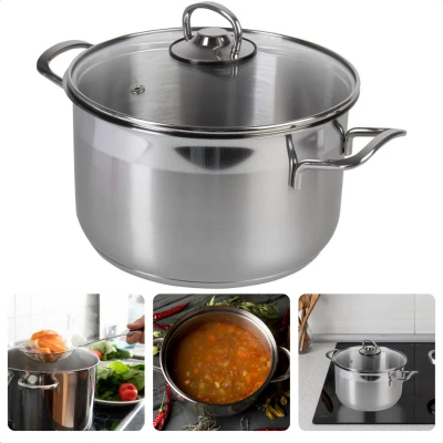 Afbeelding van Cheqo® Kookpan Met deksel 24cm 9.0 liter RVS glazen 9000ml 20cm 2100g 3.9mm Vaatwasser Gas, Elektrisch, Keramisch, Inductie, Halogeen, Oven