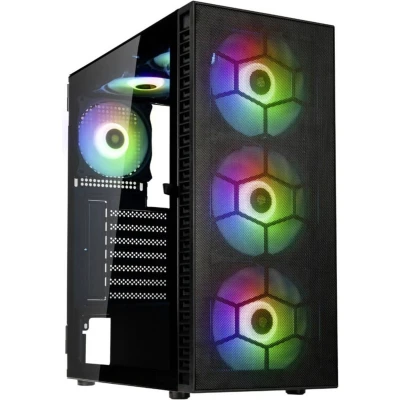Afbeelding van Kolink Observatory HF Mesh Midi tower PC behuizing Zwart 2 voorgeïnstalleerde ventilators, 4 LED ventilators