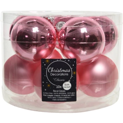 Afbeelding van Kerstbal glas d6 cm lip roze 10st kerst Decoris