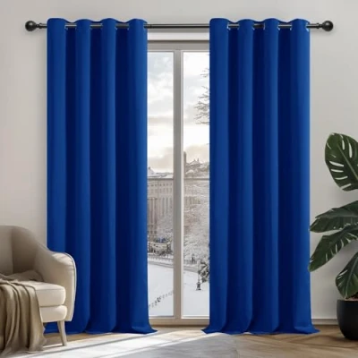 Afbeelding van Deconovo verduisterende gordijnen, warmte isolerend, voor de woonkamer en slaapkamer, modern ontwerp met ringen, Royal Blue (blauw), 132 x 214 cm (B H), 2 stuks