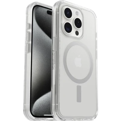 Afbeelding van OtterBox Symmetry Clear beschermhoes voor iPhone 15 Pro, schokbestendig, valbescherming, dun, ondersteunt 3 x meer vallen dan militaire standaard, transparant, levering zonder verpakking