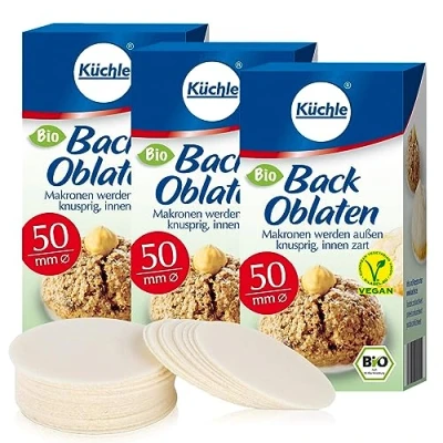 Afbeelding van Küchle 3 verpakkingen eetbaar papier, rond, voor het bakken van macarons en peperkoek, 50 mm, 37 g per verpakking
