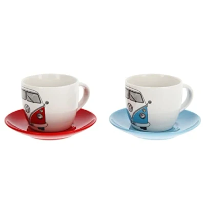 Afbeelding van BRISA VW Collection Volkswagen Set van 2 keramische espressokopjes in T1 Bulli Bus design (Bus Front/2 kleuren/Set 2/100 ml)
