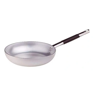 Afbeelding van Pentole Agnelli Koekenpan met verzonken kop, aluminium hoog springtouw, 3 mm dik, roestvrijstalen handgreep, klassiek zilver, 26 cm, zilver/zwart