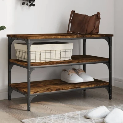 Afbeelding van Schoenenbankje 70x38,5x49 cm bewerkt hout gerookt eikenkleurig