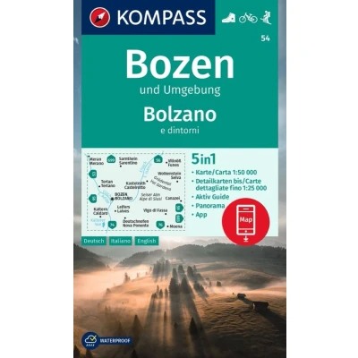 Afbeelding van KOMPASS Wanderkarte 54 Bozen und Umgebung / Bolzano e dintorni 1:50.000