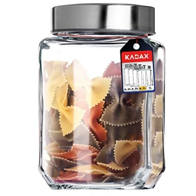 Afbeelding van KADAX Glazen container voor specerijen, transparante pot noten, snoep, met deksel, voorraadpot, voedselcontainer, voorraadpot (700 ml, grijs)