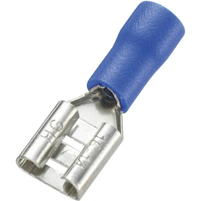 Afbeelding van TRU COMPONENTS 745194 Platte stekker (female) Insteekbreedte: 6.4 mm Insteekdikte: 0.8 180 Deels geïsoleerd Blauw 100 stuk(s)