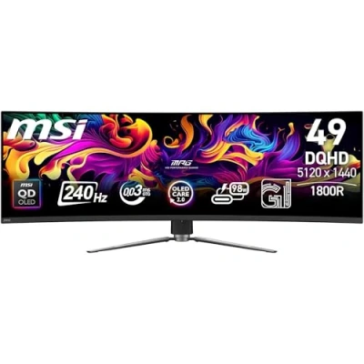 Afbeelding van MSI MPG 491CQPXDE QD OLED 49&quot; DQHD 5120 x 1440 1800R monitor 240Hz 0,03ms DisplayHDR True Black 400 compatibel met G SYNC™ HDMI™ 2.1 DP 1.4a USB C (98W) in hoogte verstelbaar zwart