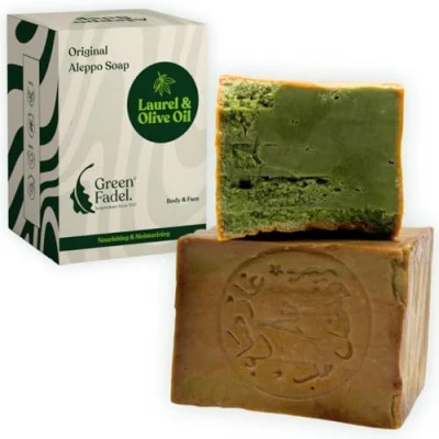 Afbeelding van Green Fadel Aleppo zeep olijfolie en laurierolie 1 x 200 g veganistische natuurlijke handgemaakt verzorging voor gezicht lichaam puur natuurproduct