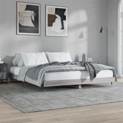 Afbeelding van Bedframe Led Massief Hout Wit 140X190 cm 140 x 200 / Grijs sonoma