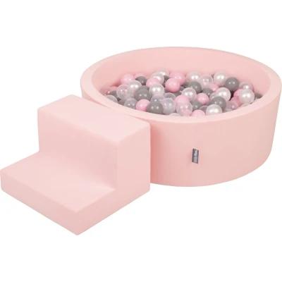 Afbeelding van KiddyMoon Schuim Speeltuin met Ronde ballenbad (200 ballen) voor Kinderen, Roze:Parel/Grijs/Transparant/Poederroze