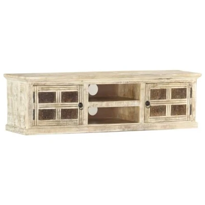 Afbeelding van vidaXL Tv meubel 130x30x36 cm massief mangohout wit
