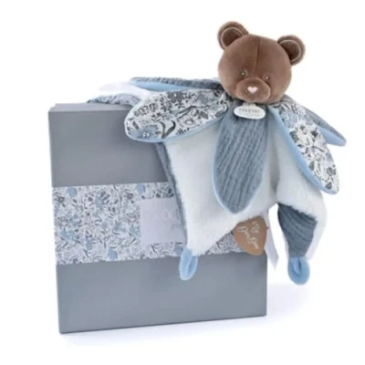 Afbeelding van DOUDOU ET COMPAGNIE Collectie Bohaime knuffeldier platte beer 20 cm roze en wit ultrazacht materiaal cadeau idee voor geboorte gemakkelijk vast te pakken baby perfecte metgezel