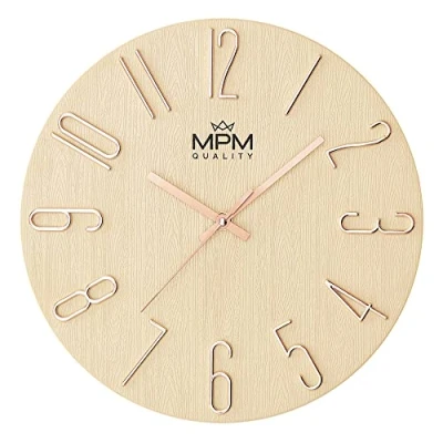 Afbeelding van MPM Quality Design wandklok crème/goud datumweergave 3D cijfers nauwkeurig kwartsuurwerk ∅ 305 mm moderne wanddecoratie voor woonkamer, slaapkamer of kantoor