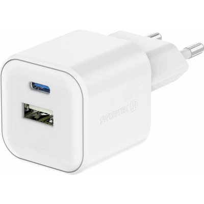 Afbeelding van Swissten USB C Snellader 2 poorten GaN technologie 20W Wit