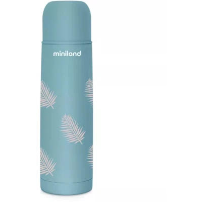 Afbeelding van Miniland Thermy Palms thermosfles van staal houdt vloeistoffen meer dan 24 uur warm en koud.