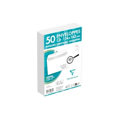 Afbeelding van Clairefontaine 5936C, verpakking met 50 witte enveloppen, C6, 114 x 162 mm, zelfklevend, 80 g/m²