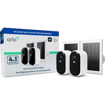 Afbeelding van ARLO BUNDLE ESSENTIAL2 2K OUTDOOR CAMERA 2 PACK + SOLAR PANEL VMK3250 100EUS IP Bewakingscameraset Met cameras 2688 x 1520 Pixel