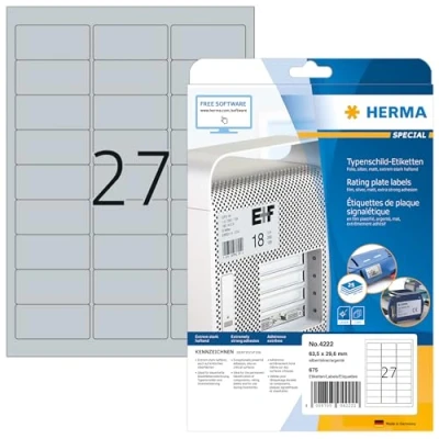 Afbeelding van Etiket HERMA 4222 63.5x29.6mm weerbestendig zilver 675stuks