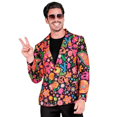 Afbeelding van Widmann Hippie Kostuum Neon Peace Colbert Man Multicolor XL Carnavalskleding Verkleedkleding