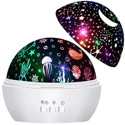 Afbeelding van Moredig Nachtlampje voor baby&#039;s, nachtlampje, ster, projectie, rotatie, sterlamp, led kinderen, 8 kleuren, projectielamp verjaardag, Kerstmis, avond, wit