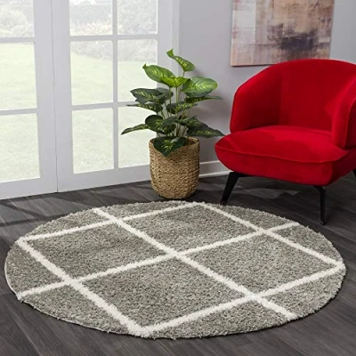 Afbeelding van SANAT Madrid Shaggy hoogpolig tapijt voor woonkamer, slaapkamer, keuken, grijs, afmetingen: 120 cm.