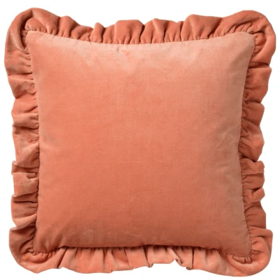 Afbeelding van Dutch Decor YARA Kussenhoes 100% katoen 45x45 cm velvet Muted Clay roze ruches rondom