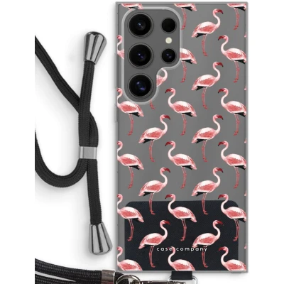 Afbeelding van Case Company® hoesje met Koord geschikt voor Samsung Galaxy S24 Ultra Flamingo Telefoonhoesje Zwart Bescherming aan alle Kanten en Over de Schermrand