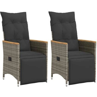 Afbeelding van Tuinstoelen 2 st verstelbaar met kussens poly rattan grijs