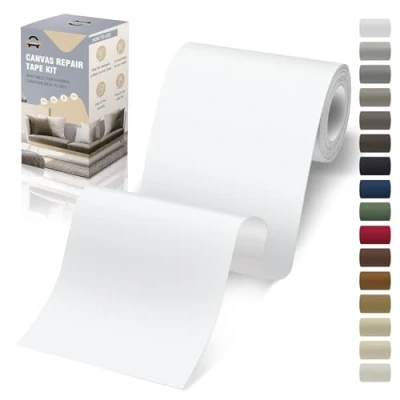 Afbeelding van Patch stof, zelfklevend, 10 x 200 cm, canvas, wit, waterdicht, voor bank, tent, meubels, autostoel, ligstoel