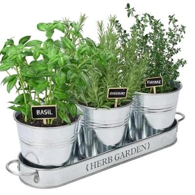 Afbeelding van PERFNIQUE Kruidenplantenbak voor binnen en buiten, plantenbak, boerderijbloempotten, kruidentuinset met dienblad, raampotten kamerplanten