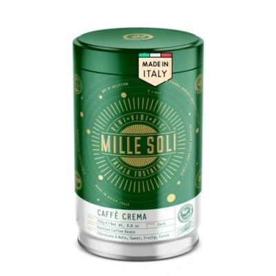 Afbeelding van MilleSoli Caffè Crema koffiebonen blik van 250 g traditionele drievoudige mazelen handgemaakt hoogwaardige met perfecte en bijzonder zuurarme crème voor machine filterhouder