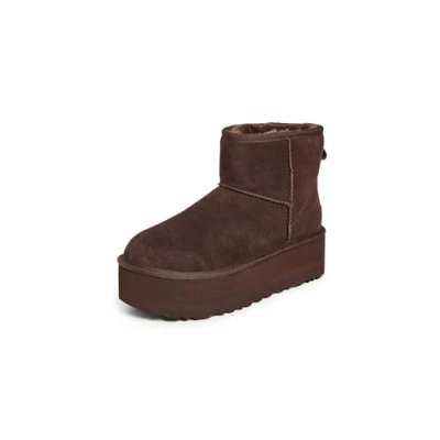 Afbeelding van UGG Classic MINI Platform Enkellaarsjes met plateauzool, Dames, Maat: 41, Burnt cedar Veloursleer