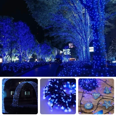 Afbeelding van Cheqo® Kerstverlichting Kerstboomverlichting Kerstlampjes 120 LED 9M Blauw Timer Buiten Energiezuinig