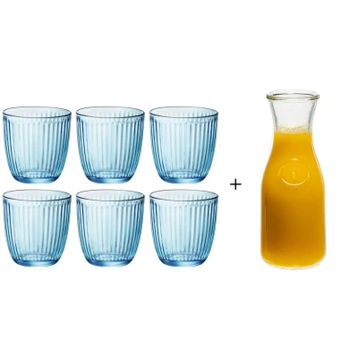 Afbeelding van Bormioli Rocco Waterglazen Line Blauw 290 ml 6 stuks + Cookinglife Karaf 1 Liter